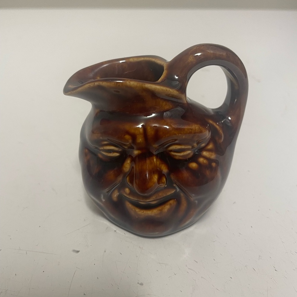 Vintage Brown Ceramic Face Jug